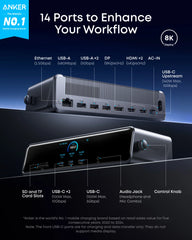 Refurbished Anker Prime Docking Station (14-in-1, Triple Display, DisplayLink) with DL7400