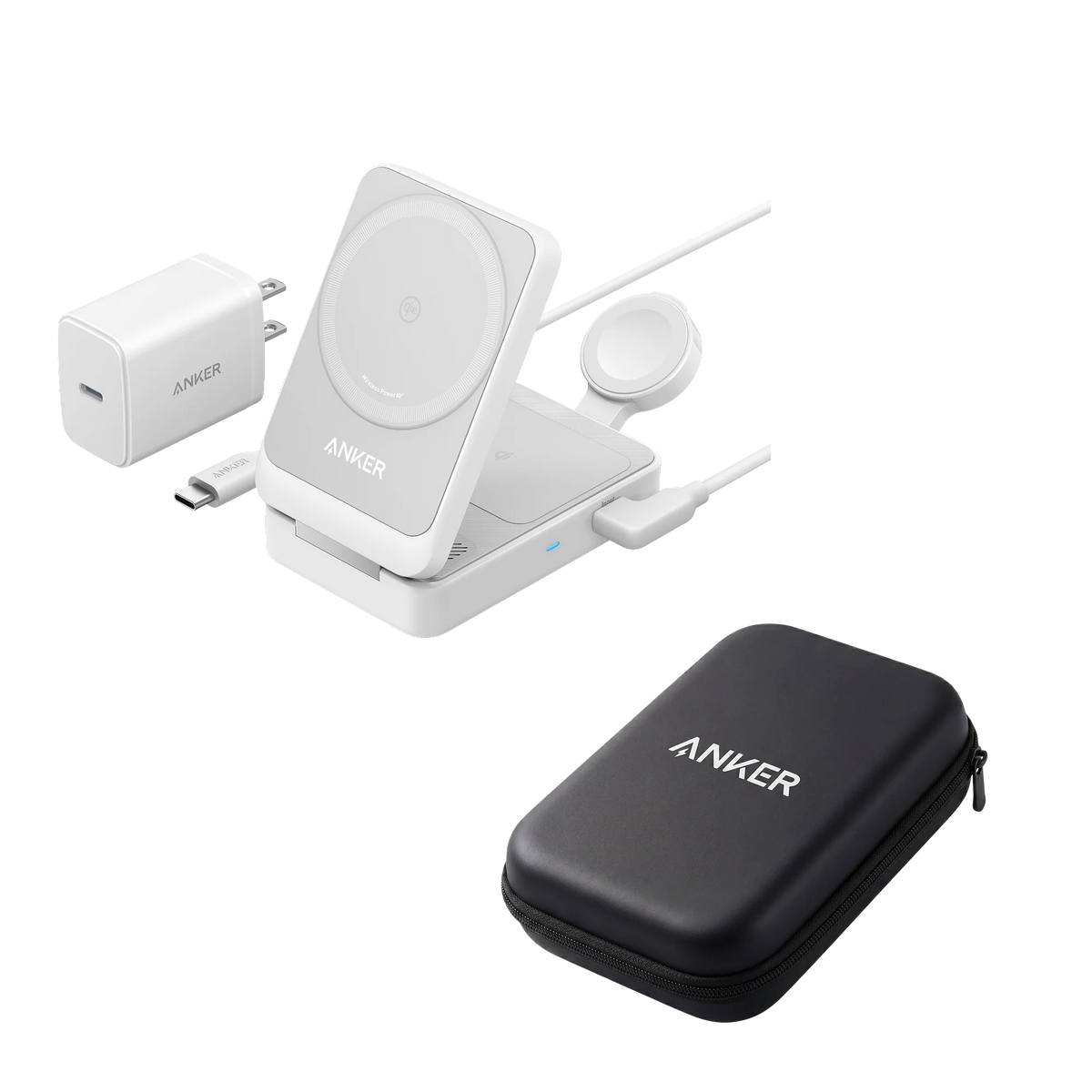 Anker MagGo Wireless Charging Station (Foldable 3-in-1) and Tech Storage Bag
